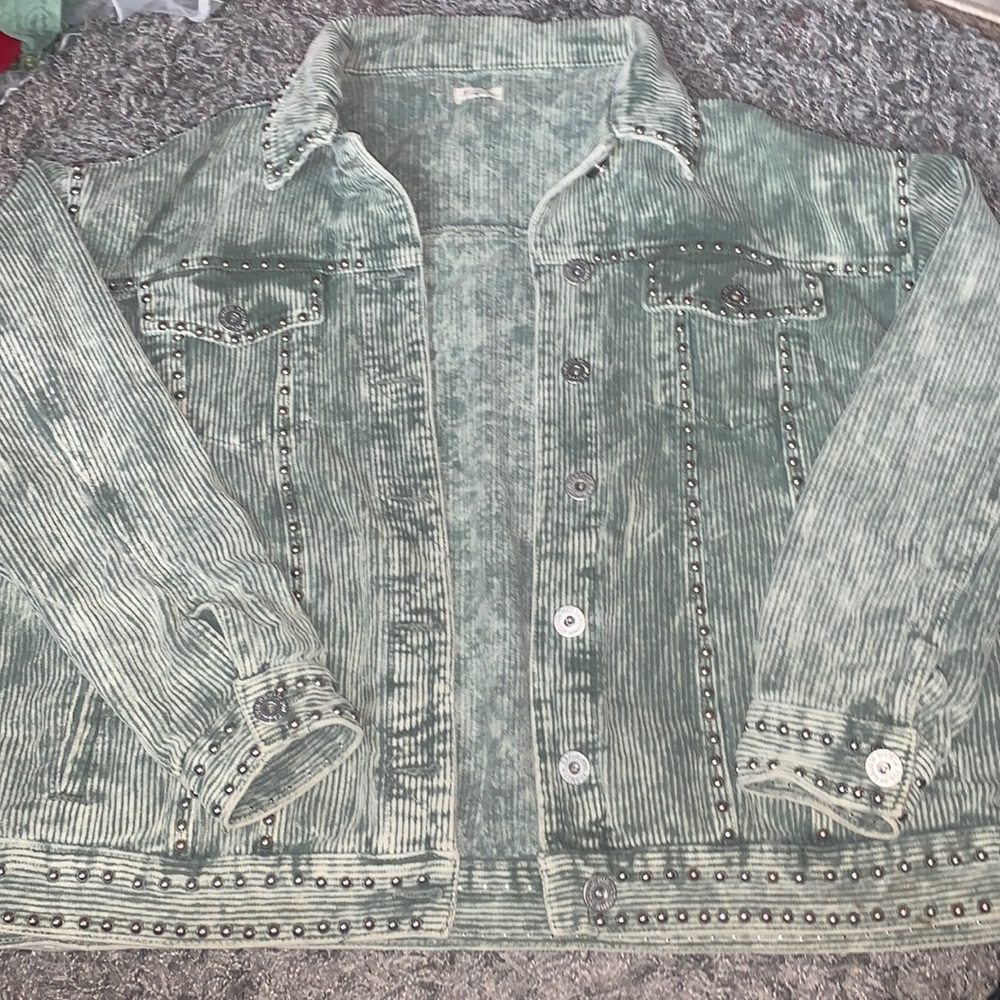 Olive green bedazzled shacket!